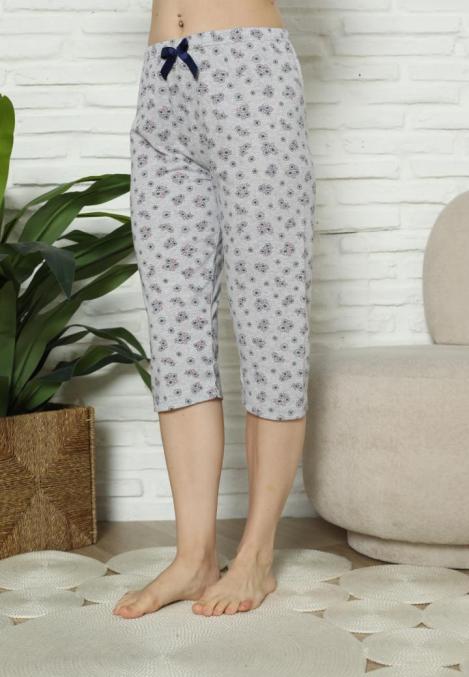 Pantaloni pijama damă 3/4 gri imprimeu flori engros